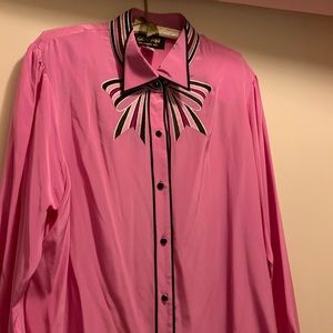 BOB MACKIE Silk Long Sleeve, Embroidered Blouse - Size 1X